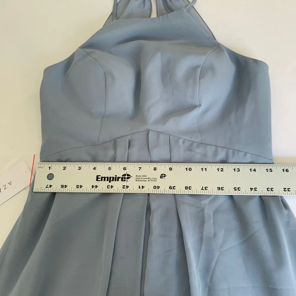 NWT Azazie Sarah Bridesmaid Dress 10 Dusty Blue Halter Chiffon Maxi Formal Gown‎